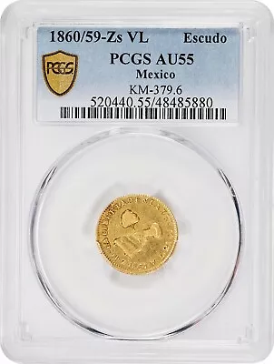 Mexico 1860/59 Zs VL Escudo PCGS AU55 • $900