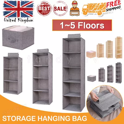 3/4/5 Tidy Hanger Hanging Boxes Wardrobe Storage Shelf Closet Organiser Clothes • £4.49