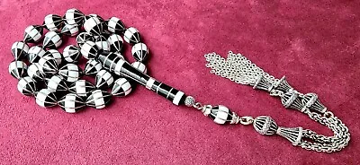 Original Erzurum Oltu  1000K Silver Inlay Prayer Beads Misbaha تسبيح Masbaha • $237.41