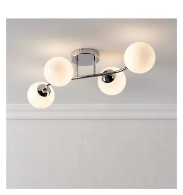 B&Q Statera Glass & Steel Chrome 4 Lamp Ceiling Globe Light Fitting For G9 Bulbs • £18