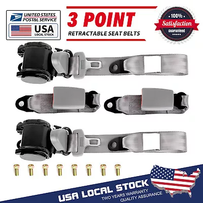 2Set Retractable 3 Point Safety Seat Belt Straps Car Vehicle Adjustable Belt Kit • $42.69