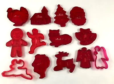 $12.95 • Buy Lot Of 13 Vintage Red Plastic Cookie Cutters - Cat Gingerbread Man Turkey +