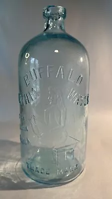 Antique BUFFALO LITHIA SPRINGS MINERAL WATER 1/2Gal Aqua Glass Embossed Bottle • $14.99