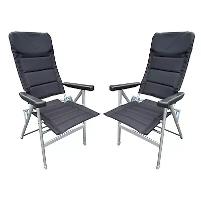 2 Deluxe Reclining Padded Aluminium Folding Chair Camping Caravan Fishing Garden • £125.99