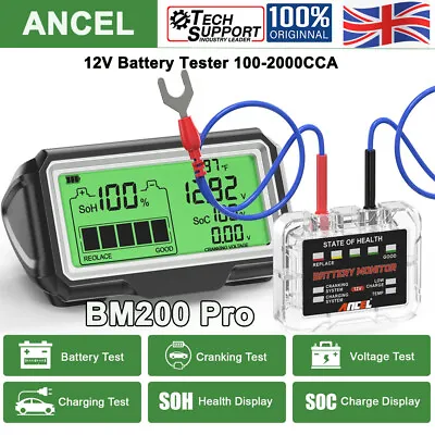 ANCEL BM200 PRO 12V LED Car Battery Tester Monitor Charging Capacity Analyzer UK • £39.99