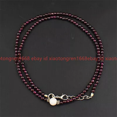 Natural 5mm Dark Red Garnet & 8mm White Jade Gems Round Beads Necklace 16-24in • $7.12