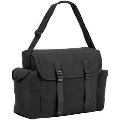 VINTAGE BLACK MILITARY MESSENGER BAG Canvas Satchel Pack SAS Army Haversack • £14.47