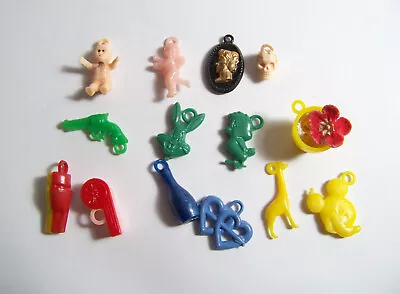 14 Vintage Plastic Charms Baby + Cameo + Whistle + Mickey Mouse + Flower Pot++ • $14.39