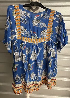 Shoreline Dress Large Tunic Multicolored Floral Boho Elbow Sleeve • $0.99