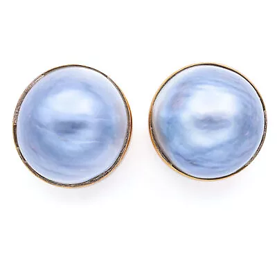 Vintage 14K Yellow Gold Mabe Pearl Earrings • $495