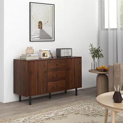 HOMCOM Kitchen Sideboard With 2 Cabinets 3 Drawers Buffet Table Brown • $161.99