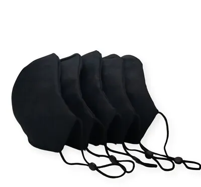$14.95 • Buy 5 Pack Black Face Masks Triple Layer Fabric Adjustable Straps Washable Reusable 