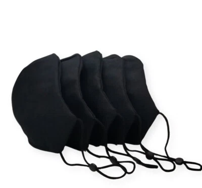 $14.95 • Buy 5 Pack Black Face Masks Triple Layer Fabric Adjustable Straps Washable Reusable 