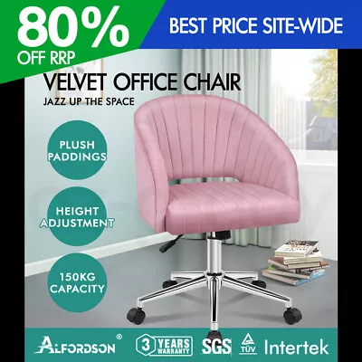 ALFORDSON Velvet Office Chair Swivel Armchair Computer Seat Adult Kids Pink • $139.95