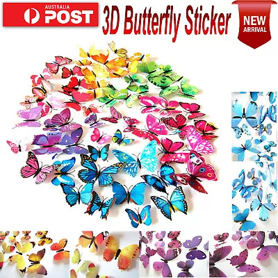 $4.41 • Buy 24pcs 3D BUTTERFLY Wall Stickers Removable Decals Kids Nursery Wedding Decor AU