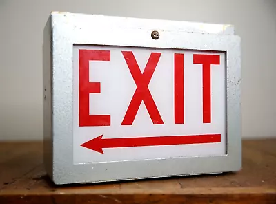 Vintage Exit Sign Electric Lighted Sign Red With Arrow Double Sided Glass • $250