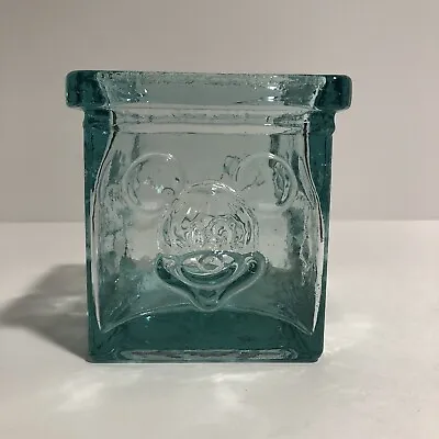 Mickey Mouse Disney Tealight Candle Holder Glass Aqua Green 3.5” X 3” Vintage • $11