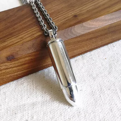 925 Sterling Silver Bullet Locket Prayer Box Pendant Screw Top Shiny Polished • $36