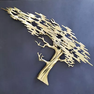 Bijan Brass Cypress Tree Sculpture Wall Art 27  Across Signed 1980 Vintage • $209