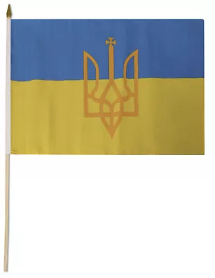 Ukraine Orange Middle Trident 12x18 12 X18  Wooden Staff Stick Flag • $8.88