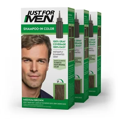 Just For Men Shampoo-in Hair Dye For Men H-35 Medium Brown 3 Pack • $26.86