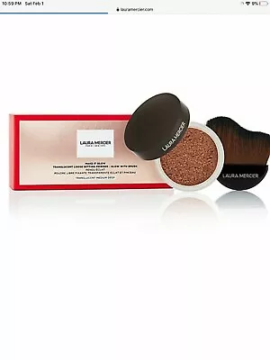 LAURA MERCIER-Make It Glow Setting Powder (Medium-Deep/Full Size)+Brush Set-NIB • $24.99