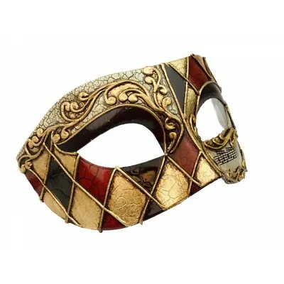 Men's Diamond Pattern Half Face Eye Mask Venetian Masquerade Mask [Gold] • $19.95