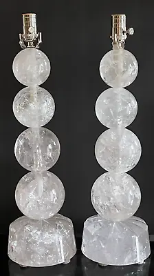 Impressive Pair Of Moderne Mid Century Rock Crystal Table Lamps • $2999