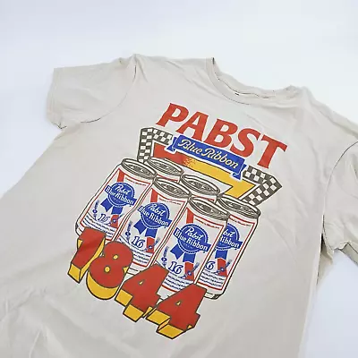 Pabst Blue Ribbon 1844 Mens T-Shirt X-LARGE XL Beer Cans Graphic Tee Beige NEW • $19.92