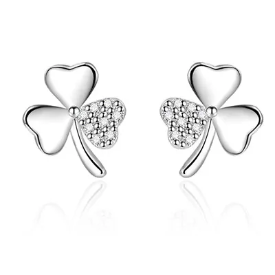 New 925 Silver Clover Earrings Zircon Texture Fashion Jewelry Gift For Women • $4.58