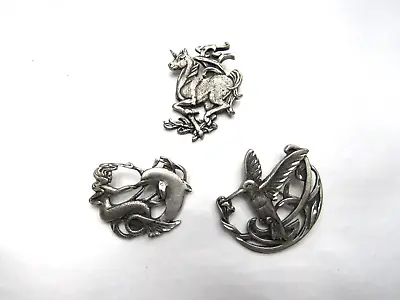 Lot Of 3 Vintage Sisk Pewter Brooches - 2001 - Unicorn Mermaid Hummingbird • £48.25