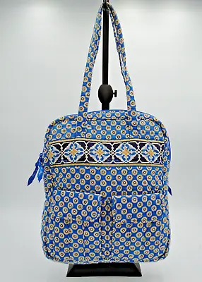 Vera Bradley Riviera Blue Tall Zip Tote Fabric Laptop Book Bag W/ Pockets EUC • $26.05