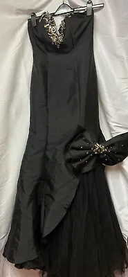 Madeline Gardner Black  & Gold Prom/ Evening Dress Size 10 With Big Black Bow • £200