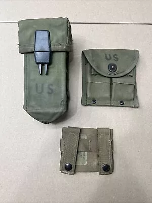 US Military Canvas M1 Carbine & Rifle Pocket Ammo Pouch Magazine Lot Of 3 • $9.99