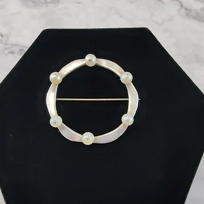 Vintage Ed Levin Modernist .925 Sterling Silver And Pearl Round Brooch • $138