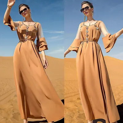 Moroccan Caftan Muslim Women Dubai Abaya Maxi Dress Party Gown Evening Wedding • $42.29