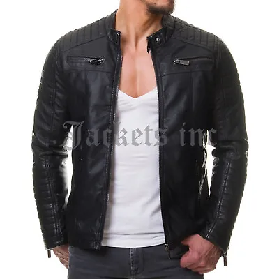 Cafe Racer Black Biker Leather Jacket  Soft Sheep Skin Leather • $115