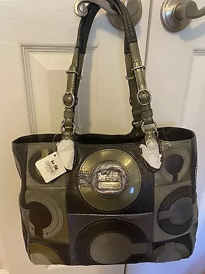 Coach Mia Patchwork C Gray Bronze Silver Leather Tote Handbag NWT • $175