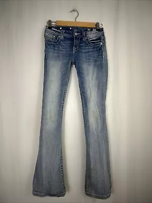 Girls Miss Me Jeans Size 14 Bootcut Light Wash Blue Distressed Measured 26x30 • $19.99