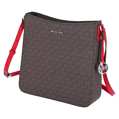 Michael Kors Jet Set Travel Large Messenger Bag Crossbody Brown MK Bright Red • $73