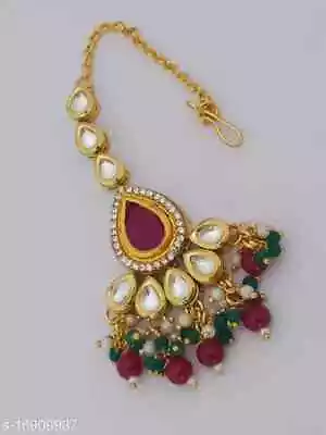 Tikka Bollywood GoldPlated Kundan Jhumar Jewelry Bridal Set Mang Tika Indian 01 • $17.88