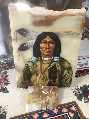 ORIGINAL Painting Of A NATIVE AMERICAN CHEIF On Acrylic Signed 14 X10 X.5  • $180