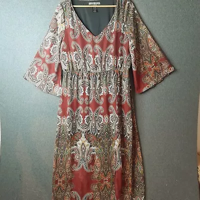 SIGNATURE COLLECTION Womens Boho Maxi Dress Size 16 Burgundy Colourful Paisley  • $38.95