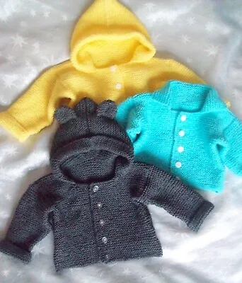 KNITTING PATTERN Baby Boys Girls Hooded Jacket Ears Easy Beginner Cardigan 16-26 • £4