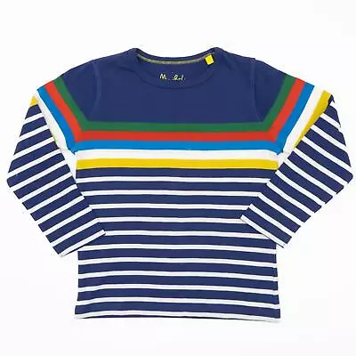 Mini Boden T Shirt Boys Stripe Rainbow Bright Cotton White Long Sleeve Age 2–12 • £12.99