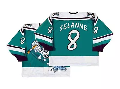 Throwback Mighty Ducks Teemu Selanne #8 Hockey Jerseys Movie Sewn Custom Names • $49.90