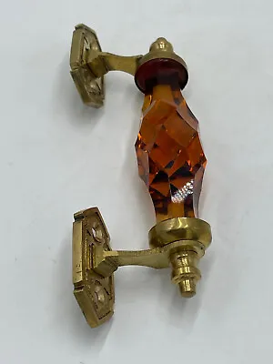 1 Vintage Amber Faceted Glass 6  Dresser Kitchen Cabinet Door Drawer Pull • $10.15