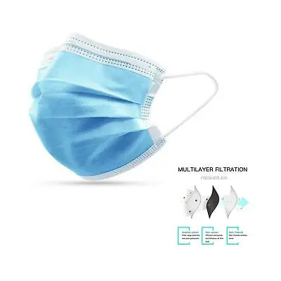 Non Surgical Face Mask Disposable Virus Hygiene Blue Mask Protect Flu Dust Mouth • £29.99
