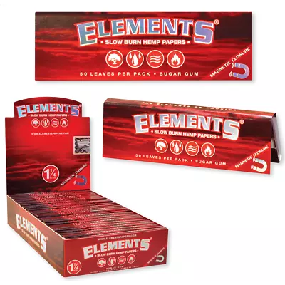 $28.98 • Buy Elements Red 1 1/4 Size Rolling Paper Slow Burn Full Box 25 Pack 50 Leaves A Pk