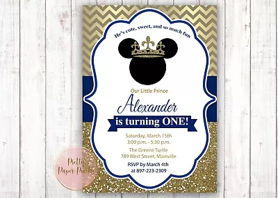 Mickey Mouse Prince First Birthday Invitation 1st First Digital Or Printed • $8.99